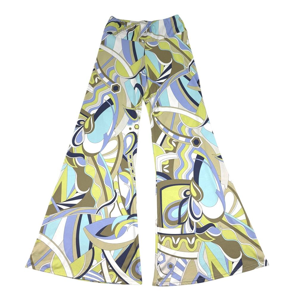 Ariella Pants Wide Leg Flare Psychedelic Print High Rise Made in USA Euro Summer